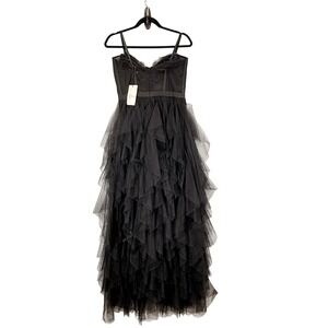 Klesis NEW Black Lace Tulle Corset Bustier Gown split front layered Skirt Formal